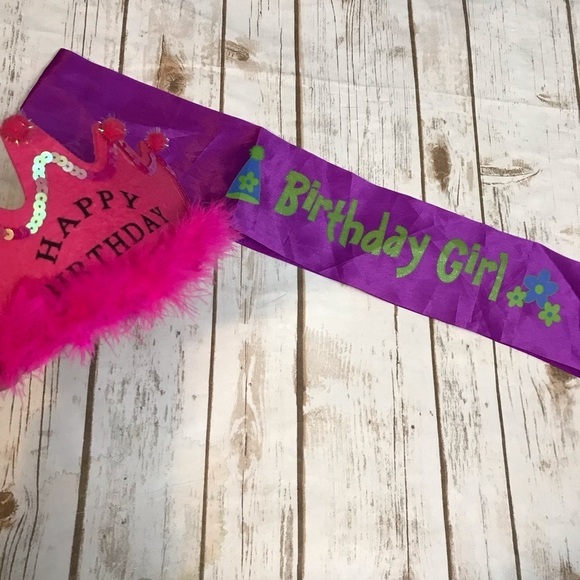 Purple Birthday Girl Sash and Pink Crown Tiara - Picture 3 of 9